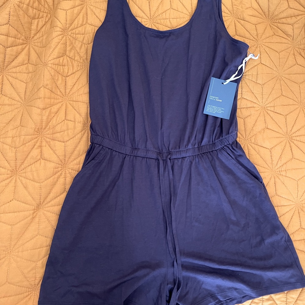 Market & Spruce lightweight tank shorts romper with elastic tie waist